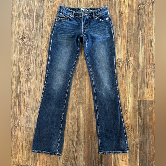 Wrangler Rock 47 Ultra Low Rise Jeans 7x36 Western Biker Thick Stitch Whiskering - Picture 2 of 14